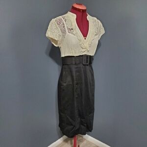 Maurices Cream Lace Black Dress Belt At Knee